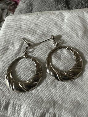 Silver-Tone Textured Hoop Earrings - Classic Women Jewelry